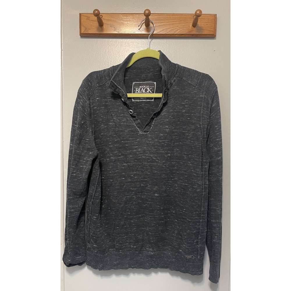 Buckle Black Men's Henley Style Pullover Sweater Charcoal Size Large